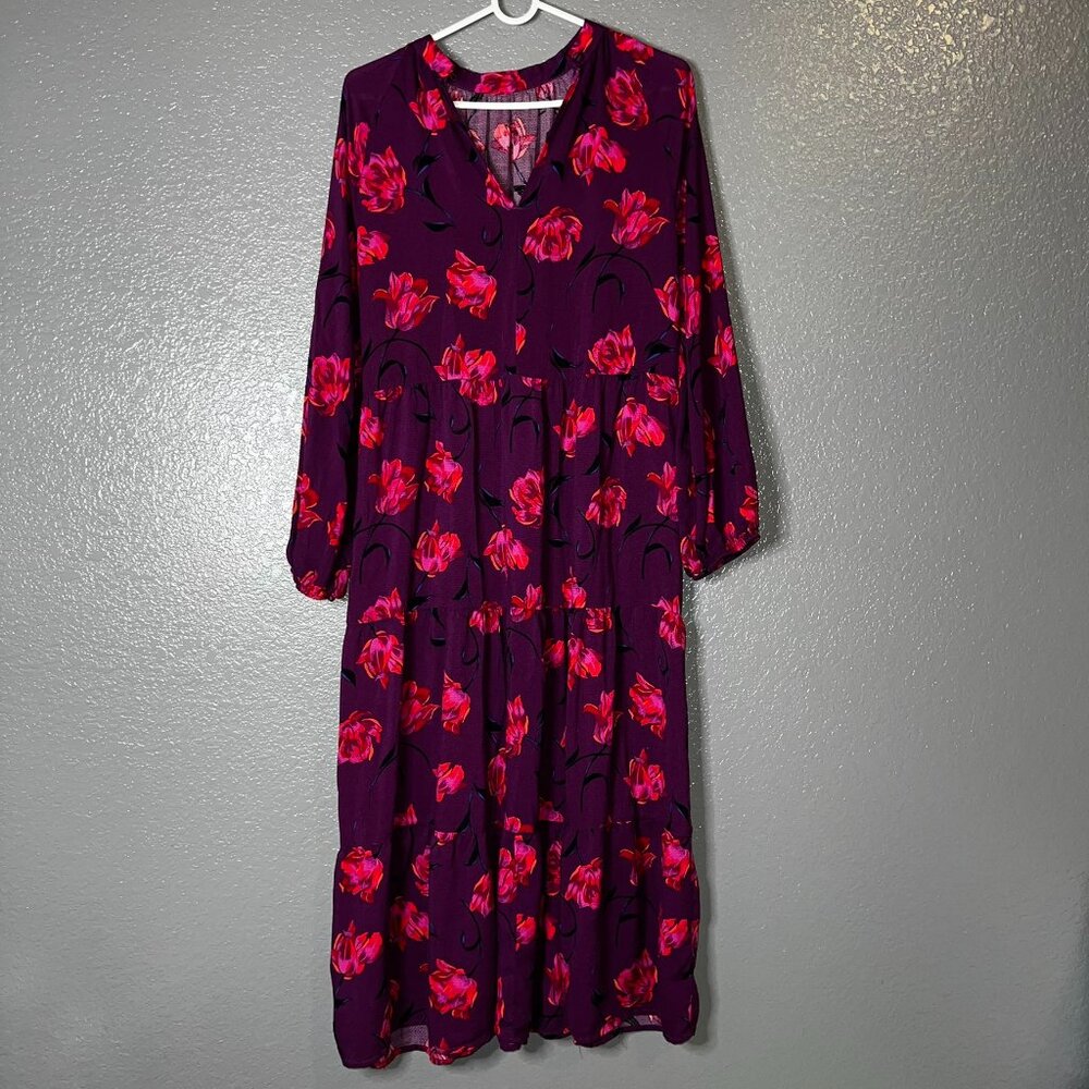 Dark Purple Floral Tiered Dress - A New Day, Womens Size S, Lightweight